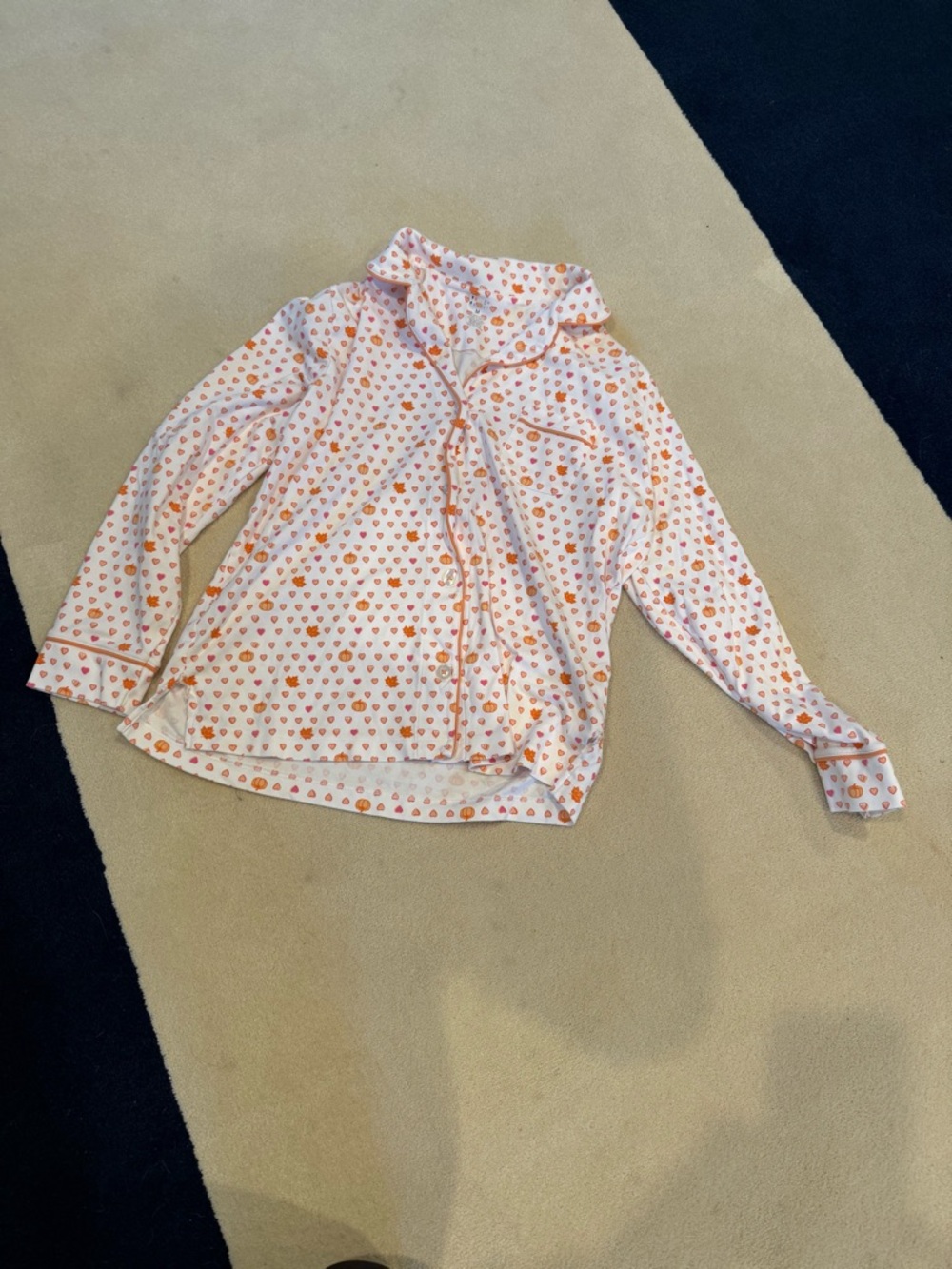 Roller Rabbit White Button-Front Pajama Top with Orange Heart Print